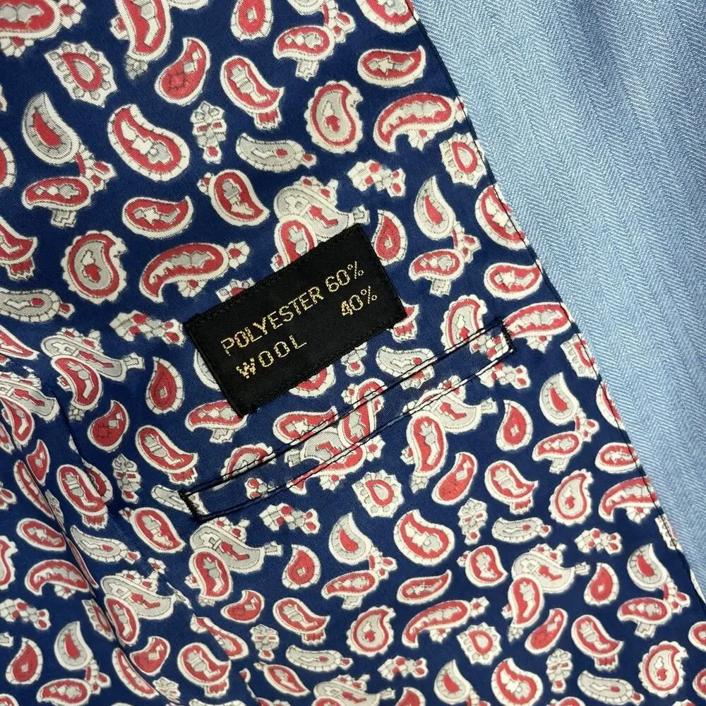 VTG Mancillas‎ Blazer Sport Coat Mens 41L Blue Herringbone Disco Retro Western